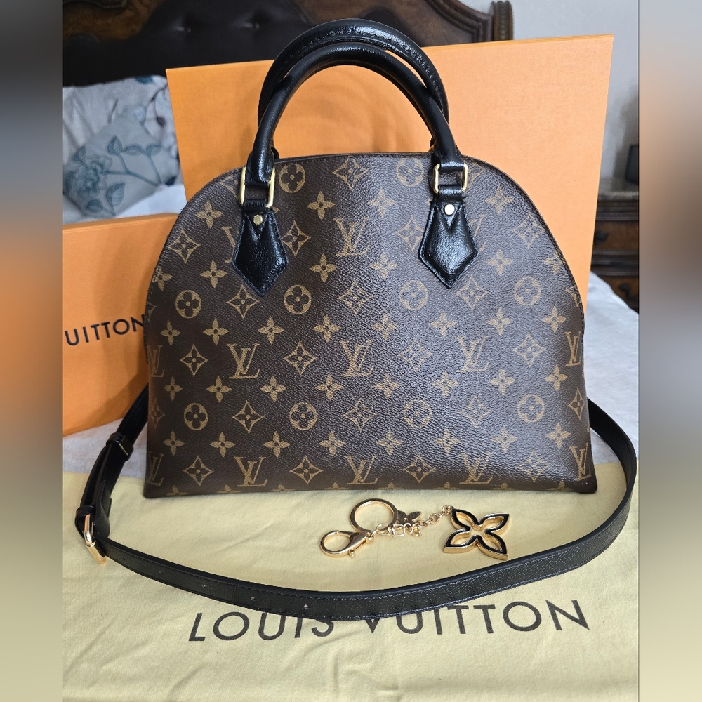 Louis Vuitton Brown Monogram Alma PM Satchel with Black Handles